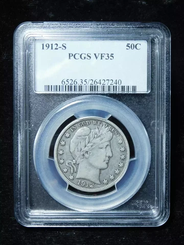 1912 S Barber Half Dollar PCGS VF-35 Cover