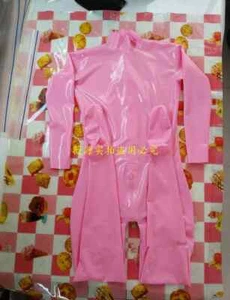 Unisex Latex Full Body Tight Rubber Catsuit Bodysuit Leotard Back Zip Pink S - Picture 1 of 4
