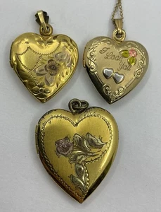 MEDALLONES CORAZÓN - LOTE DE 3 TODOS VINTAGE RELLENOS DE ORO (V621) - Imagen 1 de 6