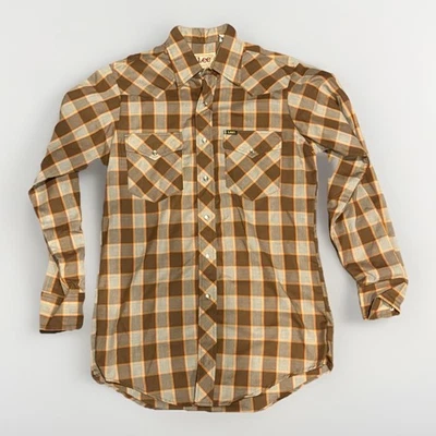 Camisa Lee vintage para hombre mediana años 60 70 cuadros occidental manga larga 15 1/2 34 pulgadas Foto 1 de 4