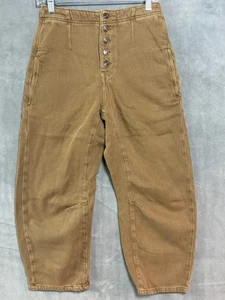 WE THE FREE PEOPLE Osaka Mid Rise Barrel Jean Women Size 25 Brown Button Cropped - Picture 1 of 12