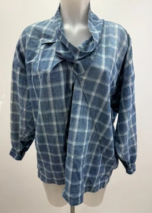 Vintage Issey Miyake Blue Check Funnel Neck Cotton Tunic Blouse SZ 9/6 US - Picture 1 of 4