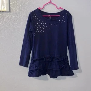 The Children’s Place Navy Blue Sequined Ruffle Long Sleeve Shirt Girls 7/8 - Picture 1 of 5
