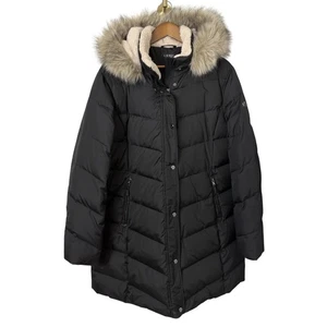Lauren Ralph Lauren Women 2XL Puffer Coat Black Fur Down Feather Fill Hood Long - Picture 1 of 15