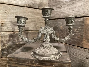 Vintage Ornate 3 Candle Candelabra - Pewter 7”x5” - Picture 1 of 7