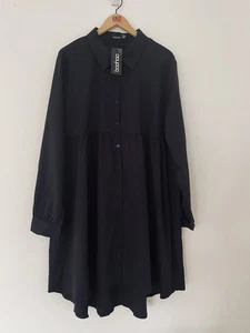 Boohoo Dipped Hem Smock Dress UK 22 Black NWT - Picture 1 of 14