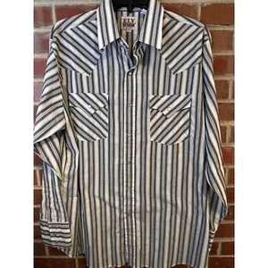 Herren Ely Cattleman LG Western gestreift Langarm Perlen Druckknopf Hemd grau - Bild 1 von 4