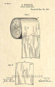 Rollo de papel higiénico original 1891 patente de EE. UU. estampado artístico - decoración de baño - vintage 60 - Imagen 1 de 3