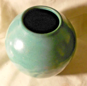 Signierte runde Vase Rotkehlchen Ei blau Steinzeug Keramik 5 Zoll hoch - Bild 1 von 5