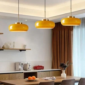 Mid Century Ceiling Light Dome Shade Orange Glass Pendant Lamp Bedroom Island - Picture 1 of 7