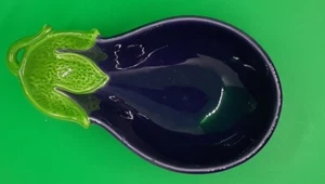 2 -VEGETABLE SHAPED CONDIMENT/DIPPING BOWLS DISHES~RADISH/ EGGPLANT - Picture 1 of 6