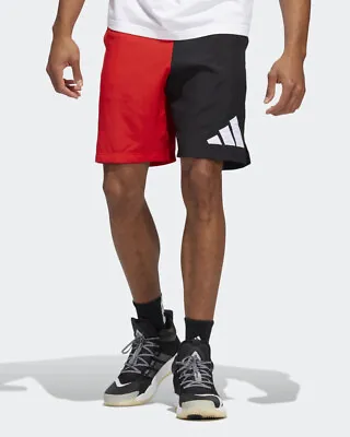 Pantaloncini Shorts UOMO Adidas Rosso Nero BasketBall Con Tasche Poliestere • 18.20€