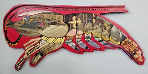 Shrimp collage, original, wood cutout 24in x 10in Houma Cajun art - Picture 1 of 3