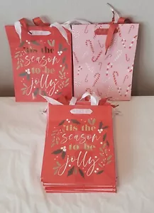 24- Pack Christmas Tote Bags "This The Season & Candy Canes" 7" x 9"x 3.9" Red - Picture 1 of 4