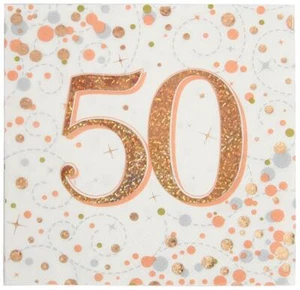 50th Birthday Party Napkins Rose Gold Shiny Age 50 Serviette Party Tableware x16 - Picture 1 of 1