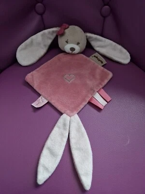 Doudou plat lapin rose beige coeurs Nina NATTOU - 28366 - Photo 1/2