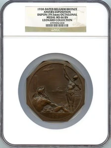 BELGIUM 1930 ART DECO ANVERS EXPOSITION BRONZE ART MEDAL BY DUPON 79MM NGC MS66! - Picture 1 of 3