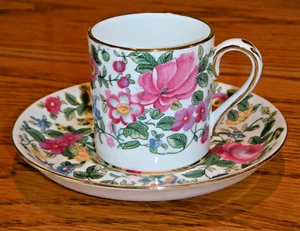 CROWN STAFFORDSHIRE Thousand Flowers Fine Bone China Demitasse Cup & Saucer Set - Picture 1 of 15