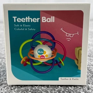 Teether Rattle Ball Toy Baby Infant Chewable Food Grade Silicone Ages 0M+ New - Picture 1 of 5
