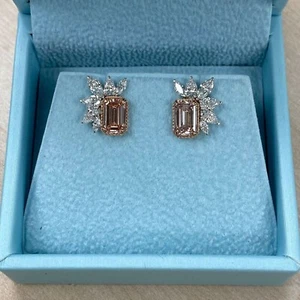 IGI 3.20 TCW Emerald Lab Grown Fancy Intense Pink Diamond Cluster Earrings 14k - Picture 1 of 16