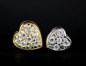 14K Yellow and White Gold Heart CZ Stud Earrings - Picture 1 of 24