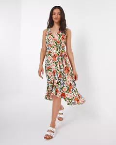 Joe Browns Isabella Midikleid Pfirsich Blumen Faux Wickel Größe UK 14 Neu mit Etikett - Bild 1 von 5
