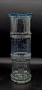 1977 BLENKO 7727S Don Shepherd Clear Blown Glass Bamboo Vase w/ Turquoise Rim - Picture 1 of 18