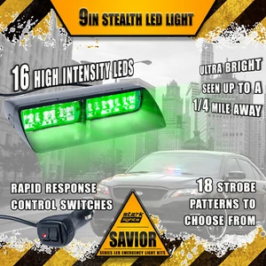 16 LED Dash Car Vehicle Windshield Warning Flash Strobe Light GREEN - Bild 1 von 6