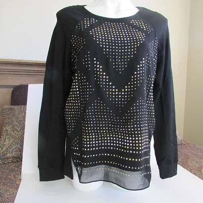 Kenneth Cole PRETO MALHA OURO PRATA FRISADO BLING PULL OVER TOP-GRANDE-NOVO SEM ETIQUETAS - Imagem 1 de 4