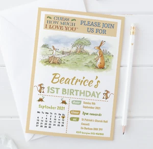 Personalised Guess How Much I Love You 1st Birthday Invitations Bunny Invites 10 - Picture 1 of 2