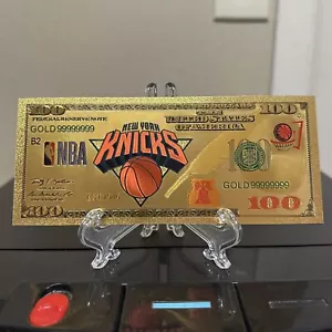 24k Gold Foil Plated New York Knicks Basketball Team Banknote Collectible - Picture 1 of 3
