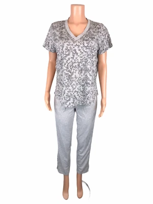 Espléndido conjunto de camiseta y jogger de bolsillo de manga corta de jersey liso gris 1X talla grande  Foto 1 de 2