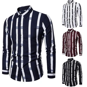 Long Sleeved Casual Business Shirt for Men Striped Design Multiple Sizing - Picture 1 of 14