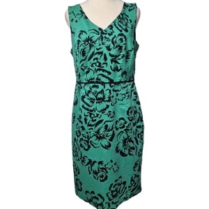 Jacqui E Dress Womens Size 12 Green Floral Pencil Knee Length Stretch Comfort - Picture 1 of 9