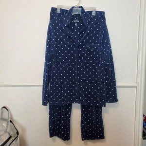 Croft & Barrow Pajama Set Plush Velvet Blue Polka Dot Pattern Button Front Sz L - Picture 1 of 12