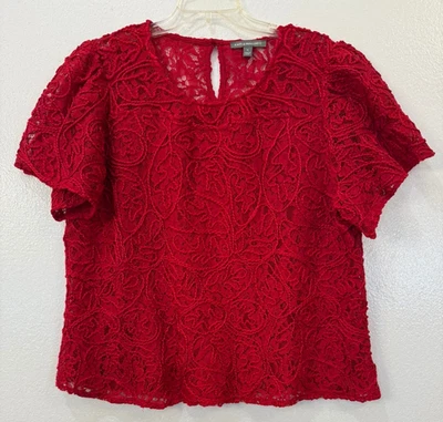 Blusa Top Kate & Mallory Talla XL Rojo Encaje Forrada Manga Corta Foto 1 de 4