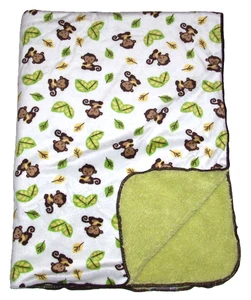 Bedtime Originals Lambs Ivy Monkey Leaves Brown Green Sherpa Baby Blanket 30x40" - Picture 1 of 2