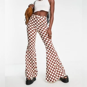 Free People We The Free Just Float On Checkered Super Flare Hippi Jeans Size 33 - Picture 1 of 14