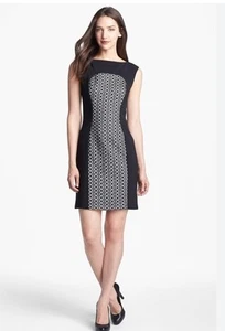 Adrianna Papell Sheath Dress Size 8 Lace Embroidered Overlay Black White - Picture 1 of 15