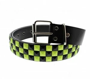 Cinturón tachonado pirámide unisex de 3 filas negro y amarillo neón a cuadros - talla única - Imagen 1 de 1