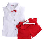 Little Girls 2PCS Outfit Set, Sleeveless Collar Button Top, Short Flounce Pants