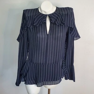 Classiques Entier Silk Blouse XS Black Pinstripe Peplum Hem Ruffle Whimsigoth - Picture 1 of 14