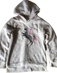 Sweatshirt Girls Size 7 Top Unicorn Fluffy White Silver Pink - Picture 1 of 4