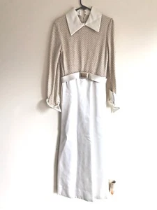 Vintage 60er Jahre Elfenbein Satin Gold Strick Lang Formell Abend Brautjungfer Kleid Gr. 8-10? - Bild 1 von 12