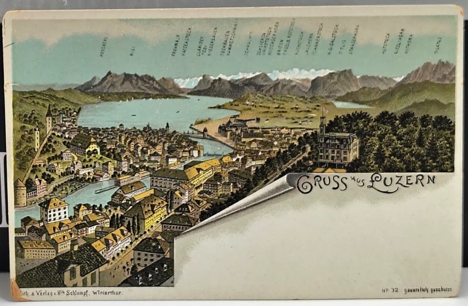 PC ~ 1890 ~ Saludo de LUCERN Suiza Antigua Lucerna Suiza Foto 1 de 2