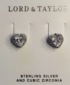 Nuevos con etiquetas pendientes en forma de corazón de plata esterlina y circonio cúbico Lord & Taylor MRP $60 - Imagen 1 de 2