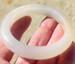 White with Peach Tint Half Moon Burmese Jadeite Bangle 59mm Natural gemstone - Picture 1 of 7