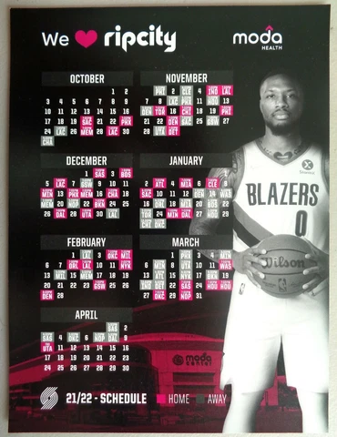 Portland Trailblazers MAGNET SCHEDULE 2021-22 Blazers SGA Damian Lillard Cover