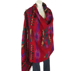 Yak+Sheep Blend|Tribal|Shawl/Throw| Handloomed|Reversible|Colors: Red & Cyan - Picture 1 of 5