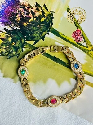 Christian Dior GRANDE 1970s Rubi Safira Cristais Esmeralda Intertravados, Pulseira - Imagem 1 de 4
